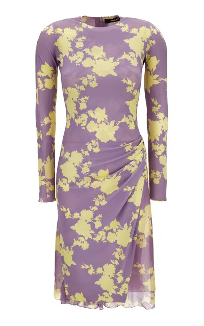 Versace Floral Stretch Crepe Knee-length Dress In Purple+yellow