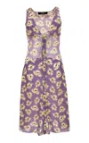 Versace Floral Stretch Silk Georgette Knee-length Dress In Purple
