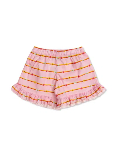 Versace Kids' Floral Stripe-print Shorts In Pink