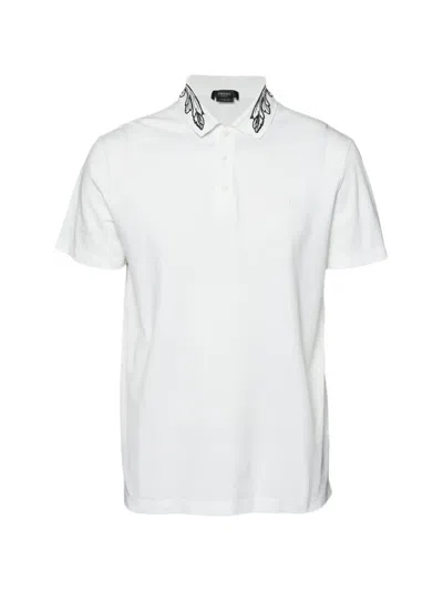 Pre-owned Versace Floral-embroidered Polo Shirt In White