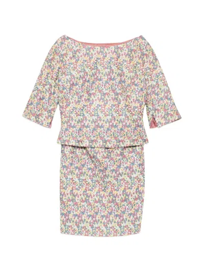 Pre-owned Versace Floral-embroidered Skirt Set In Pink