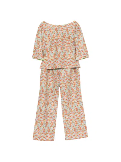 Pre-owned Versace Floral-embroidered Trousers Set In Orange