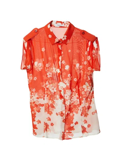 Pre-owned Versace Floral-print Button-front Blouse In Orange