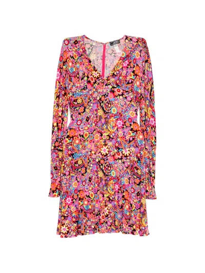 Pre-owned Versace Floral-print Long-sleeve Dress In Black