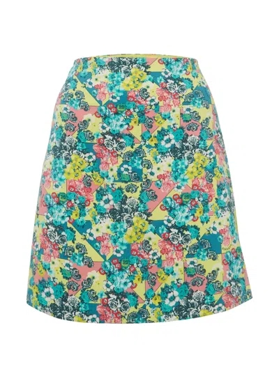 Pre-owned Versace Floral-print Mini Skirt In Blue