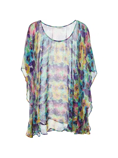Pre-owned Versace Floral-print Sheer Silk Kaftan Top In Purple