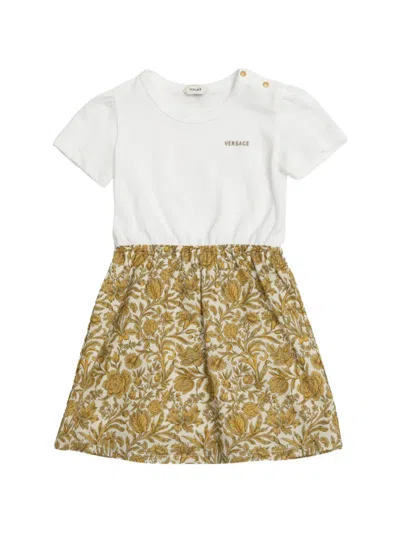 Versace Babies' Floral-print Shoulder-button Dress In White