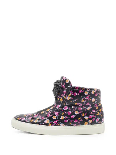 Pre-owned Versace Floral-print Sneakers In Black