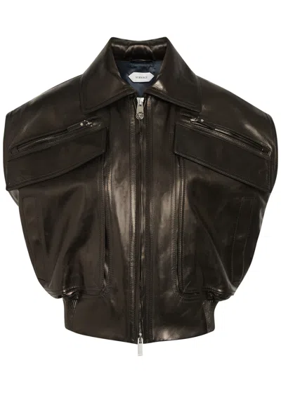Versace Floridiana Calf Leather Vest In Brown