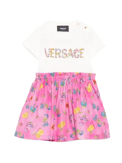 Versace Babies' Floweral Dress In Pink
