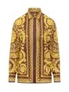 Versace Formal Baroque Shirt In Fluid Fabric In Gold