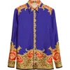 Versace Formal Cheetah Barocco Print Silk Button-up Shirt In Blue