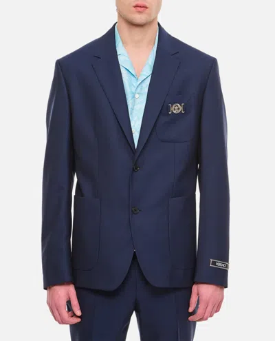 Versace Formal Jacket Wool Canvas Fabric In Blue