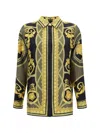 Versace Formal Shirt In Black+dark Olive+gold