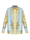 Versace Formal Shirt Silk Twill Print Spring Barocco Foula In Blue