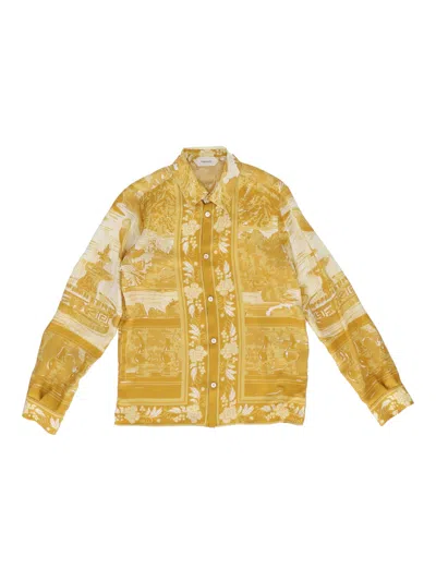 Versace Formal Shirt Twill Seta The Grotto Gold Kids In Yellow