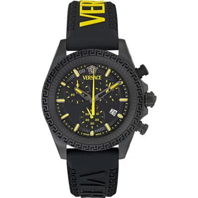 Versace Fornax Chronograph Silicone Strap Watch, 43mm In Black