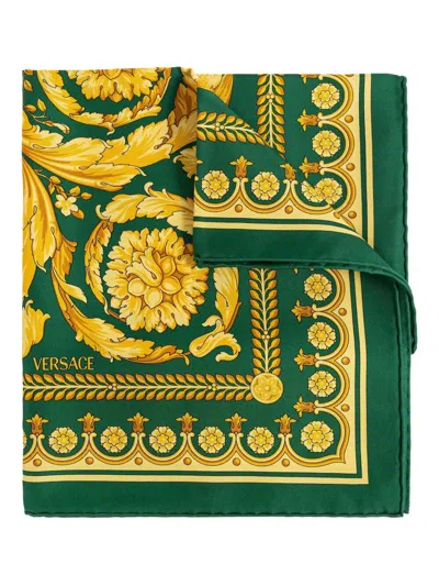 Versace "foulard 90x90 Barocco 92" Printed Bio Silk Twill In Gold