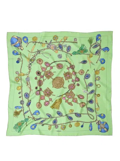 Versace Foulard 90x90 Silk Twill Bio Print Broken In Green