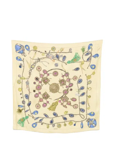 Versace Foulard 90x90 Silk Twill Bio Print Broken Jewels In Neutral