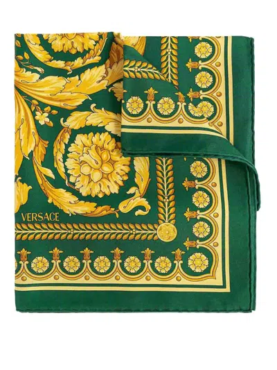 Versace Foulard Barocco 92 Printed Bio Silk Twill In Green