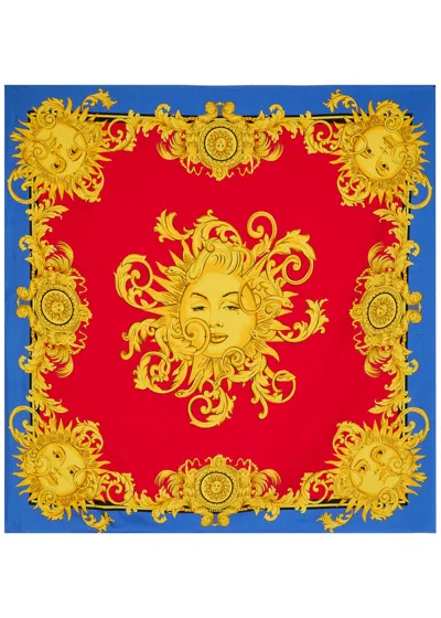 Versace Foulard Printed Silk Twill Scarf In Green