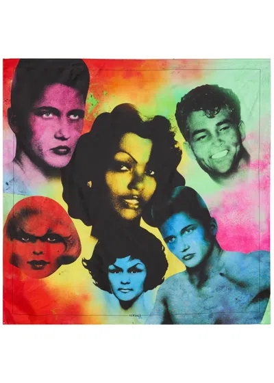 Versace Foulard Printed Silk Twill Scarf In Pink