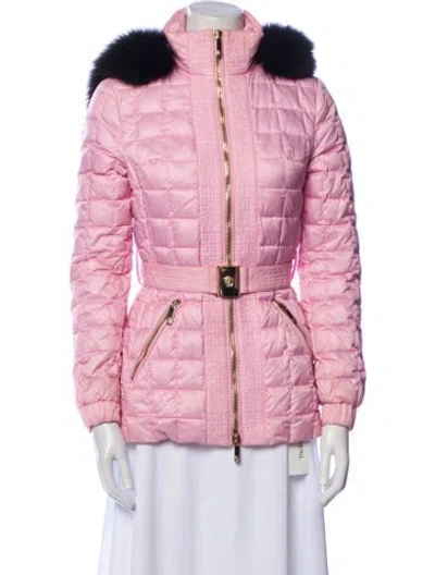 Pre-owned Versace Fox Down Coat In Pink
