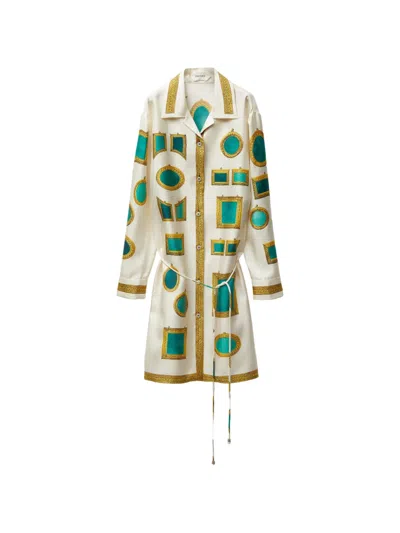Versace Printed Silk Twill Mini Shirtdress In Multi