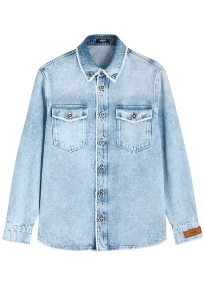 Versace Stonewashed Denim Shirt In Blue