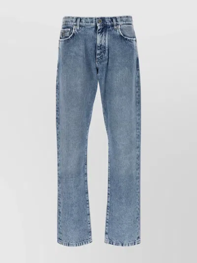 VERSACE FRAYED EDGES MID-WASH DENIM TROUSERS