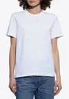 Versace Frayed Embroidered-logo Crewneck T-shirt In White