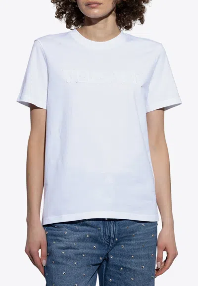 VERSACE FRAYED EMBROIDERED-LOGO CREWNECK T-SHIRT