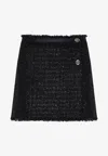 Versace Black Mini Lurex Skirt With Silver-tone Hardware In Black
