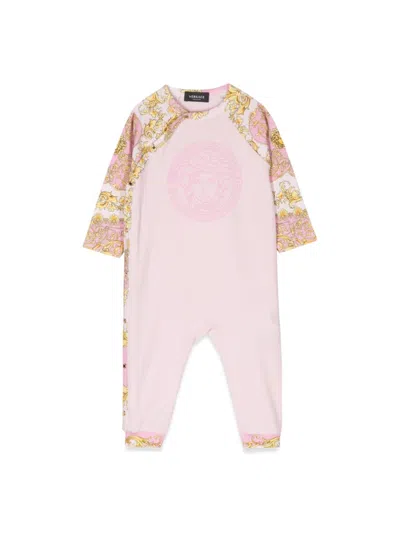 Versace Babies' 巴洛克印花棉连体衣 In Pink