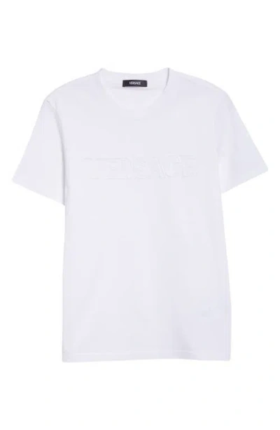 Versace Fringe Embroidered Slim Fit Logo T-shirt In Optical White
