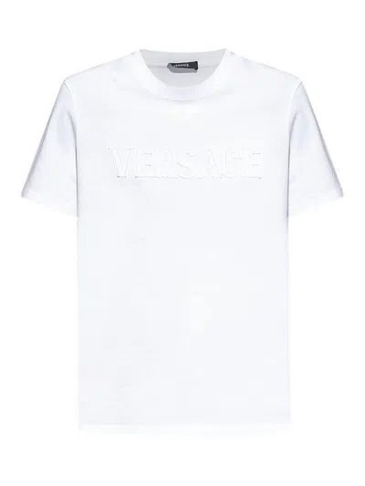 VERSACE FRINGED LOGO EMBROIDERY T-SHIRT