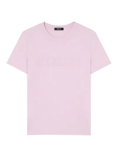 VERSACE FRINGED LOGO EMBROIDERY T-SHIRT