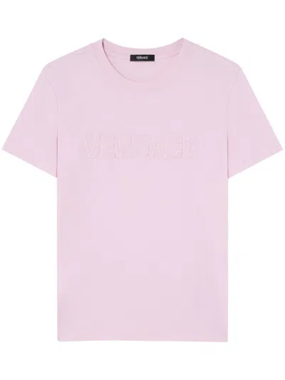 Versace Fringed Logo T-shirt In Pink