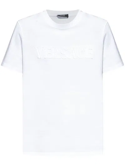 VERSACE VERSACE FRINGED LOGO T-SHIRT CLOTHING