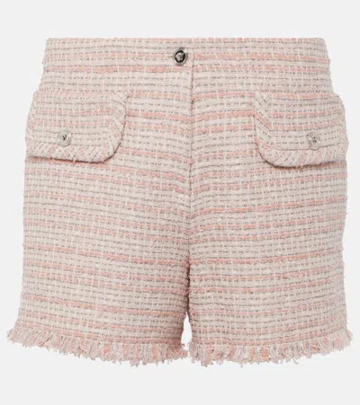 Versace Fringed Tweed Shorts In Pink