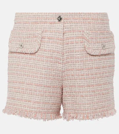Versace Tweed Frayed Edge Mini Shorts In Pink