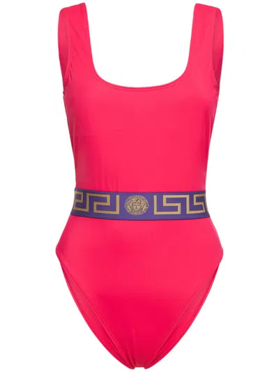 Versace Fuchsia One-piece Swimsuit With Elegant Belt In Pink