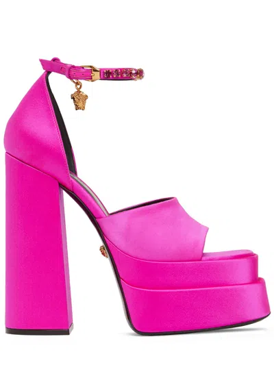 Versace Fuchsia Sandals With High Heel And Plateau In Pink