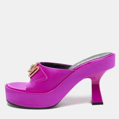 Versace Fuchsia Satin Medusa Biggie Mules In Purple