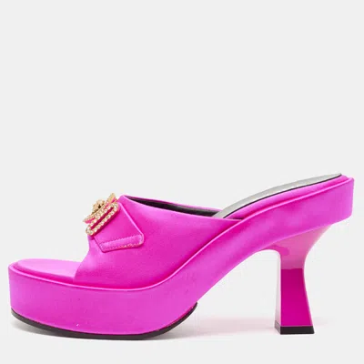 Versace Fuchsia Satin Medusa Biggie Mules In Pink