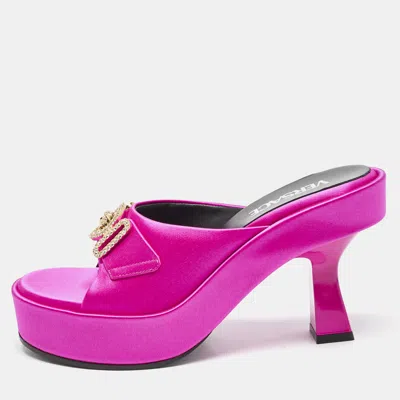 Pre-owned Versace Fuchsia Satin Medusa Biggie Slide Sandals Size 36 In Pink