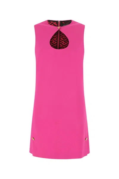 Versace Mini Dress In Stretch Crepe With Front Cut-out In Purple