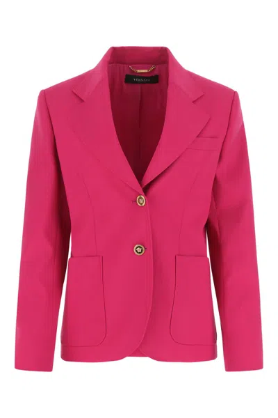 Versace Woman Fuchsia Stretch Virgin Wool Blazer In Pink