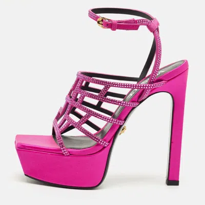 Pre-owned Versace Fuchsia Suede Greca Caged Platform Sandals Size 36 In Pink